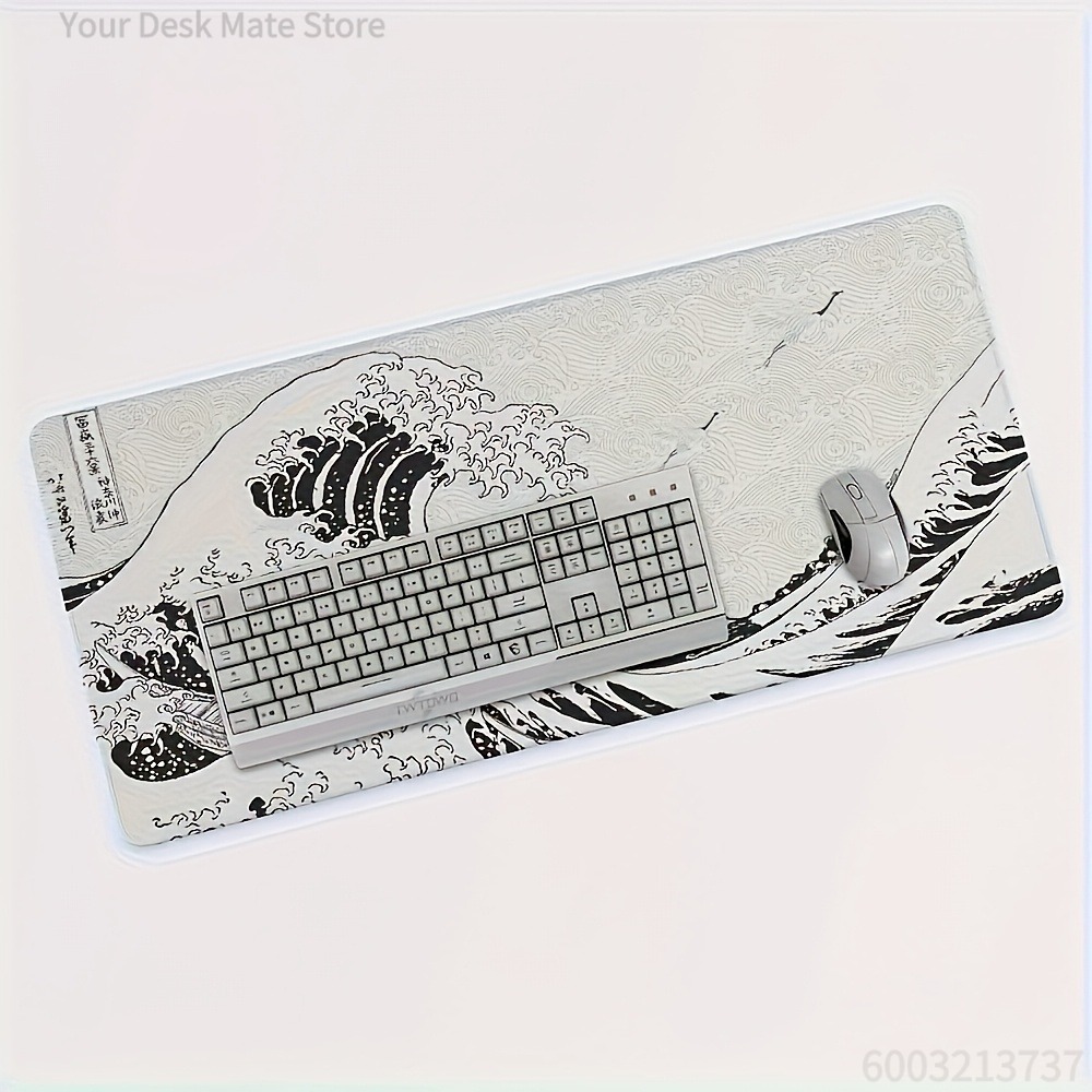 Black White Wave Art XXL Desk  - Desk Setup Black And White review and price